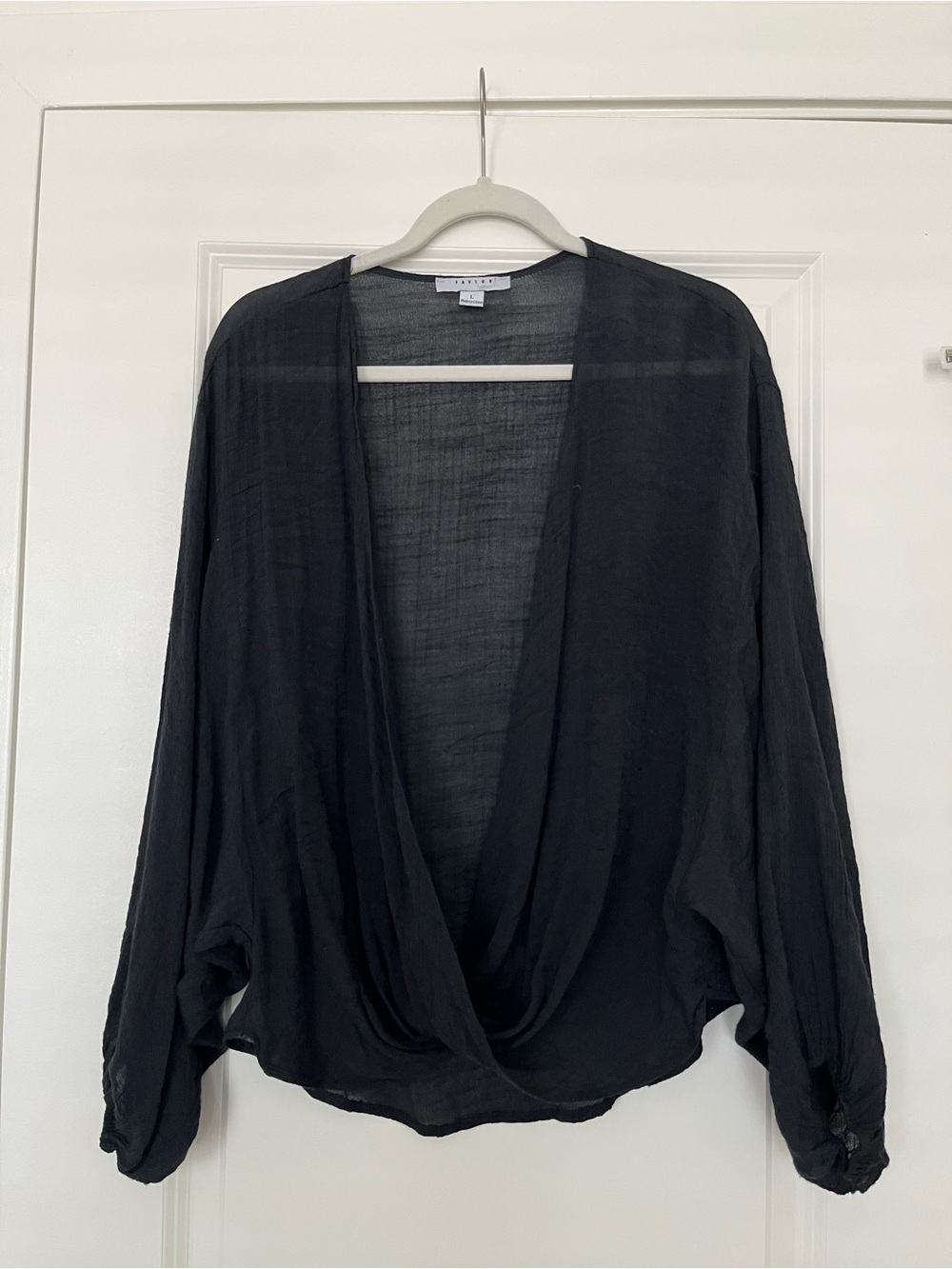 FAVLUX Black Draped Open-Front Blouse
